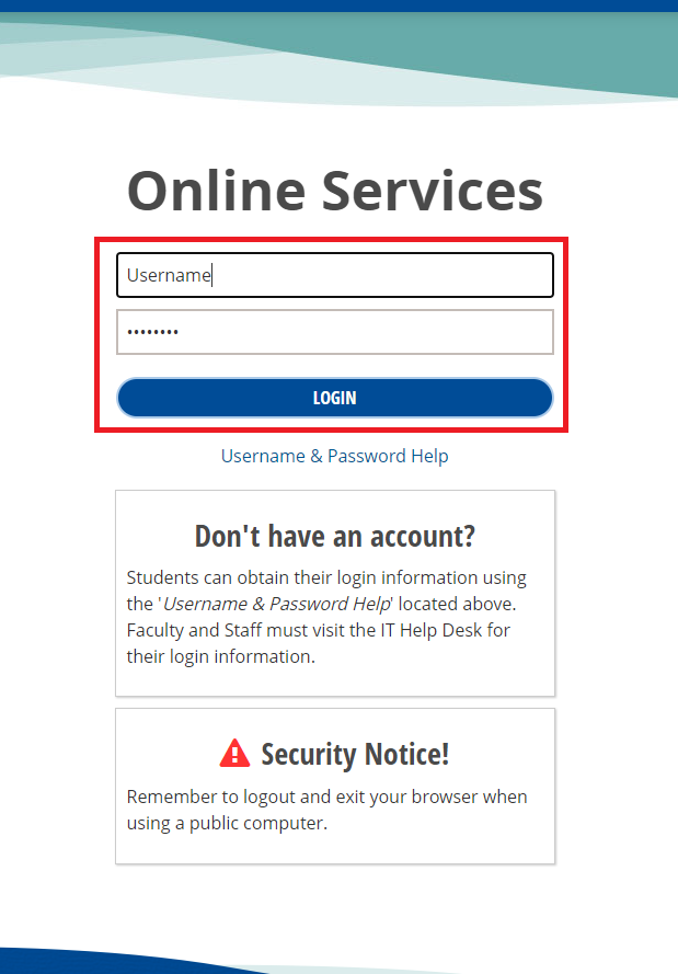Sonoma State online services login screen