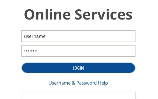 Screenshot of the pop-up window showing the SSU Online Services login screen, with a sample username and password entered in their respective fields.