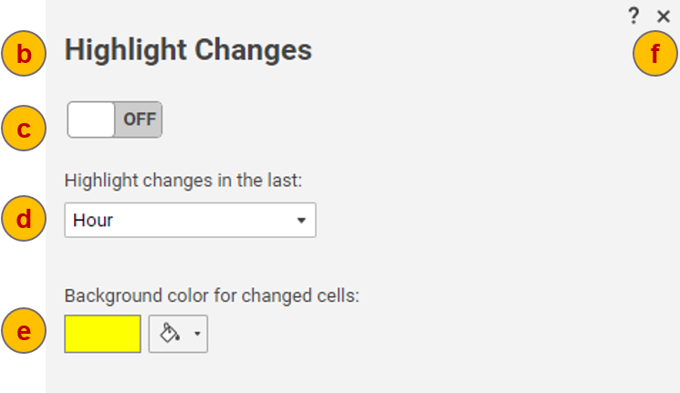 Highlight Changes” window 