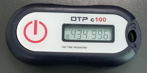 MFA fob with power button and digital display