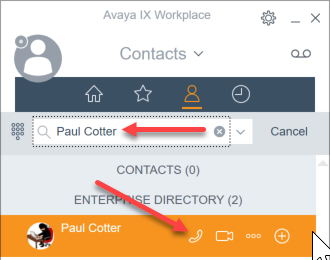 avaya workplace name search and call icon