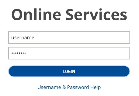 Screenshot of the SSU Online Services login page with a sample username and password populated in their respective fields.