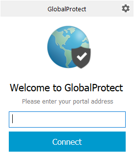Screenshot of GlobalProtect connection window, with field for portal address and a Connect button