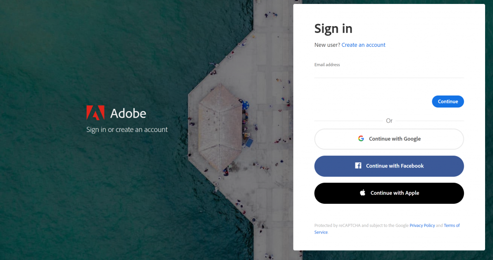 Adobe Sign In Screen