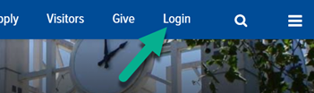 Arrow pointing to the Login text link on a SSU website.