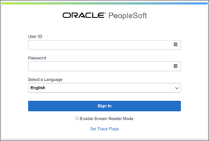 Oracle PeopleSoft page with three user fields and a Sign In button