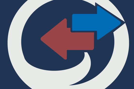 Arrows pointing in different directions inside a circle with a swoosh