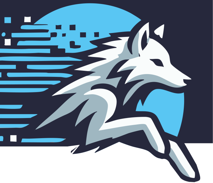 Leaping wolf with digital trail
