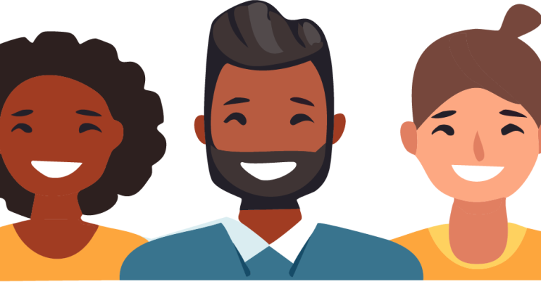 People in a row smiling