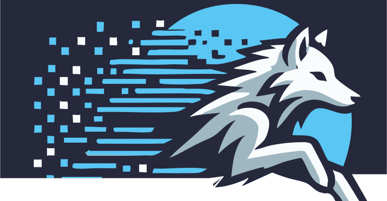 Leaping wolf with digital trail