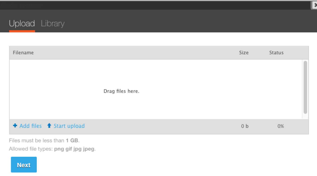 Upload files screen