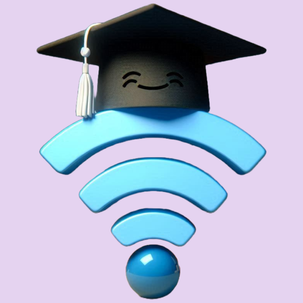 A WiFi icon wearing a graduation cap