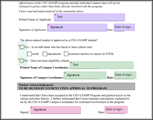 Document extract with several fields highlighted in different colors indicating different recipient fields