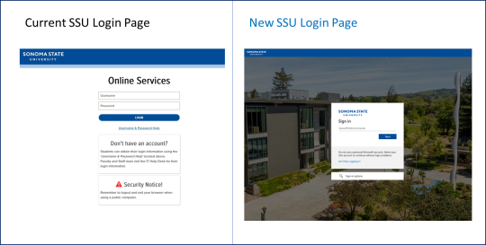 Image of current and new SSU login screen