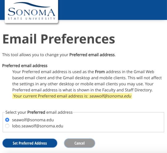 Screenshot of the Email Preferences tool