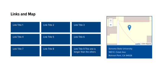 Sample links grid next to a campus map in Drupal