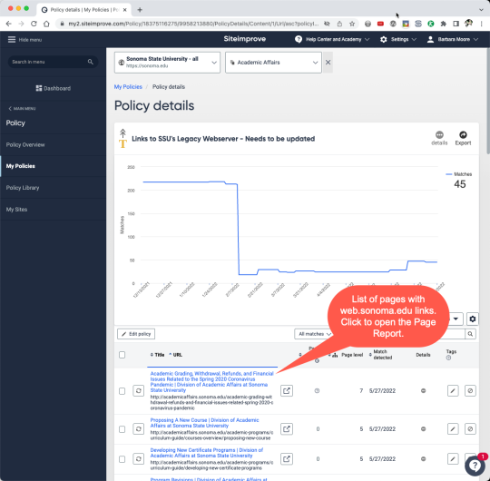 List of pages with web.sonoma.edu links. Click to open the Page Report.