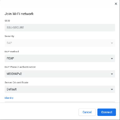 Screenshot of wifi connection settings for SSU Secure.