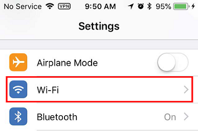 Screenshot of connection settings with a red square around Wifi.