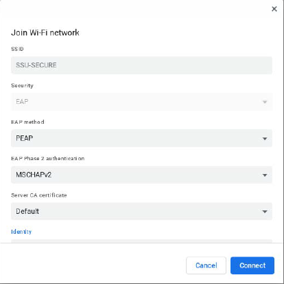 Screenshot of Wi-Fi connection settings for SSU-SECURE.