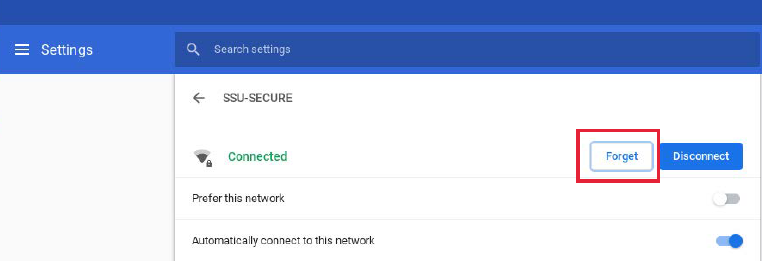 Screenshot of the SSU-SECURE settings menu with the "Forget" button selected.