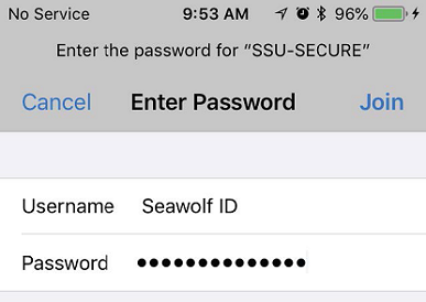 Screenshot of the Wi-Fi login form for SSU-SECURE