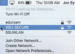 Screenshot of nearby Wi-Fi networks dropdown menu with the cursor arrow selecting SSU-SECURE