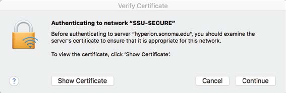 Screenshot of a prompt warning about the server's security certificate.